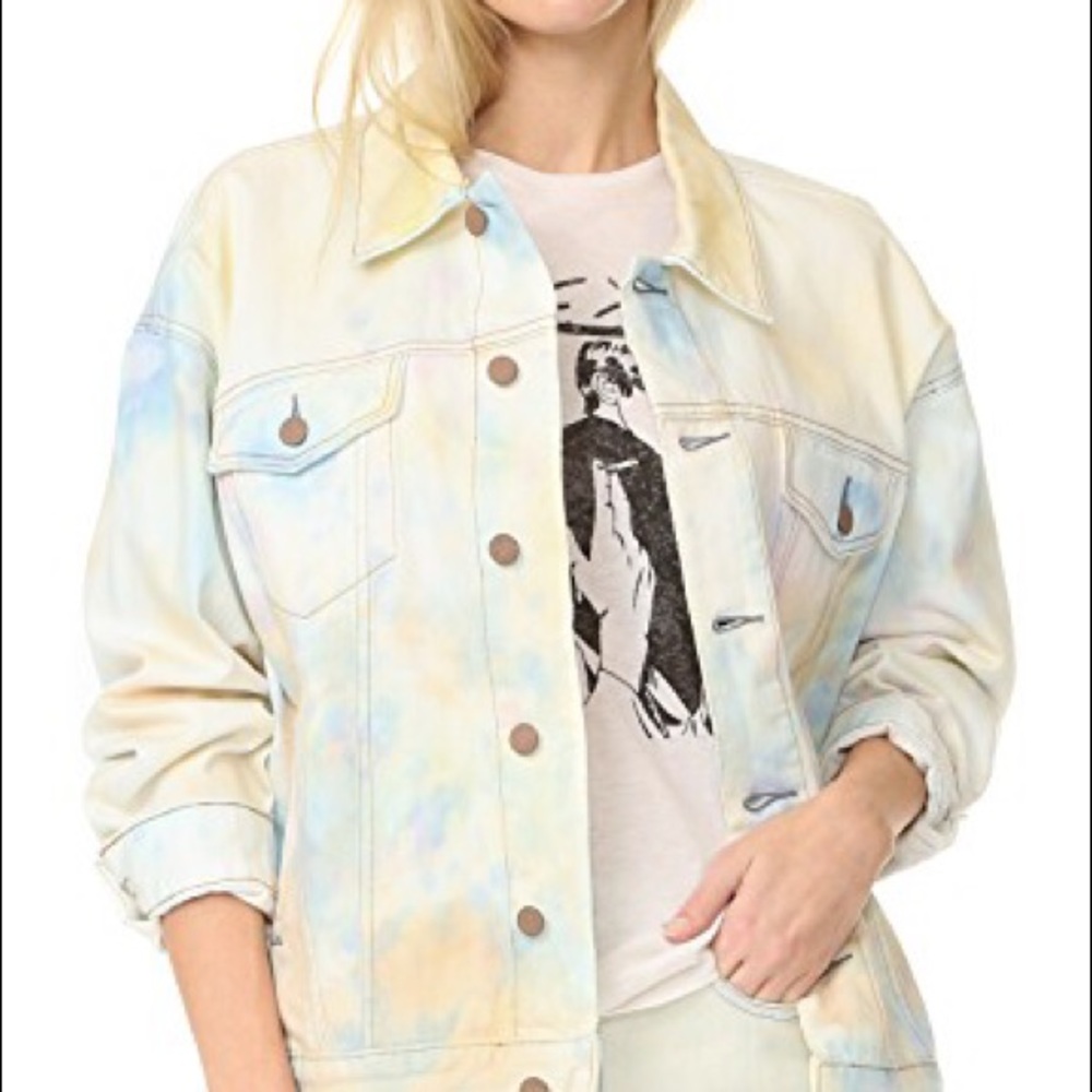 Free People Pastel Tie-Dye Denim Jacket in Cream and Light Blue